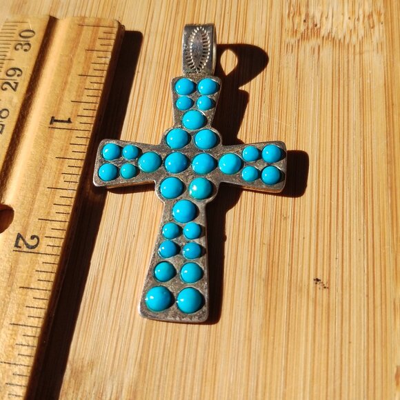 Jay King DTR sleeping Beauty Turquoise 925 Sterling Silver cross pendant  Very b - Picture 10 of 10